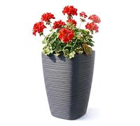 GEEZY Dark Grey Tall Square Ribbed Plant Pot with Insert, 43 x 28.9 cm - Weather Resistant Indoor & Outdoor Planter - Modern Flower Pot for Living Room, Garden & Patio