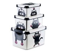 GEEZY Decorative Storage Boxes with Lids Set of 3 (22, 10, 5L) - Nesting Stackable Plastic Containers with Handles, Bedroom, Office, Wardrobe, Garage - Cute Cat Theme for Toys, Clothes, Home, Files
