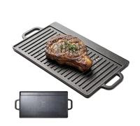 GEEZY Double Sided Cast Iron Griddle Plate 50x23cm - Reversible BBQ Grill Pan & Skillet for All Hobs, Flat & Ridged Surfaces, Fat Drainage, 2 Handles - Great for Gas Hobs, Induction, Camping, Garden