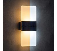 GEEZY Solar Wall & Fence Light, Dual Colour LED, Outdoor Waterproof Fixture | Waterproof acrylic outdoor wall light with dusk sensor for patios & porches. Switch between warm & cool white glow.