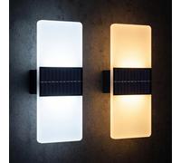 GEEZY Set of 2 Solar Wall & Fence Lights, Dual Colour LED, Waterproof | Waterproof acrylic outdoor wall lights with dusk sensors for patios & porches. Switch between warm & cool white glow.