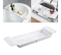 GEEZY Extendable Bath Rack Tray Over Bath Bridge Caddy Bathtub Board Shelf 55-78cm