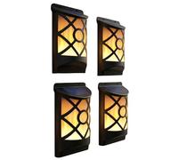 GEEZY Solar Powered LED Flame Light Wall Mounted Outdoor Garden Patio Lighting Auto On/Off Dusk to Dawn Set of 4