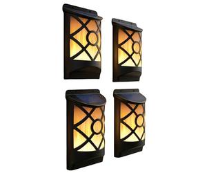 GEEZY Flame Effect Solar Wall Lights, Set of 4 - Wall Mounted LED Torch Lamp with Flickering Flame - Water & Weatherproof Auto Dusk to Dawn Outdoor Lighting for Garden, Fence, Patio & Alley