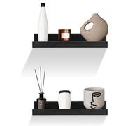 Geezy Floating Wall Shelves Modern Picture Ledge Hanging Display Rack Black 30Cm 2Pcs
