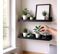 Geezy Floating Wall Shelves Modern Picture Ledge Hanging Display Rack Black 45Cm 2Pcs