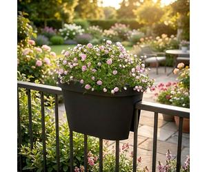 GEEZY Flower Pot, Anthracite Balcony Rail Planter, Durable Garden Fence Pot with Dual Compartments, UV Resistant, Eco-Friendly Hanging Plant Pots for Outdoor Decor, 26x40x24.5 cm