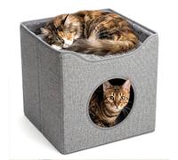 Geezy Foldable Indoor Cat House 2-In-1 Pet Hideaway Bed Stackable Kitten Igloo Cave