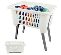 Geezy Foldable Legs Laundry Basket, Collapsible Storage, Lightweight, Large Capacity