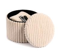 GEEZY Foldable Ottoman Storage Stool Round Plush Collapsible Beige Footstool with Lid