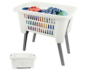 GEEZY Folding Laundry Basket with Foldable Legs - Lightweight Ventilated Laundry Bin, Large Capacity Plastic Washing Basket, Space-Saving Clothes Basket Storage, Keep Bathroom Tidy & Room Organised