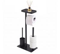 GEEZY Free Standing Toilet Roll Holder with Brush & Phone Shelf, Matt Black