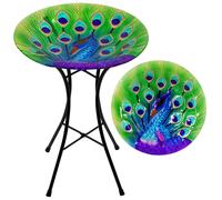 GEEZY Garden Bird Bath Peacock Design Free Standing Bird Feeder Garden Decoration