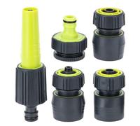 GEEZY Garden Hose Connector Set of 5 - Tap & Hosepipe Connectors with Adjustable Spray Nozzle, Water Stop Feature & Rubber Grip - Leak-Free Hose Fittings for 1/2 to 3/4" Taps - Gardening & Car Washing