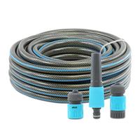 GEEZY 20m Garden Hose Set with Adjustable Water Spray Nozzle & Connectors - Lightweight, Durable & 1/2" Female Tap Connector - Water Pipe for Garden, Lawn, Car Washing & More - Blue & Grey