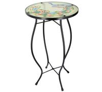 (Peacock) GEEZY Mosaic Iron/Glass Round Coffee Table Garden Patio Elegant Plant Stand