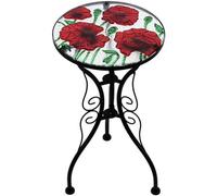 Geezy Garden Mosaic Table Iron Glass Coffee Poppies Design Round Table For Patio