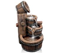 GEEZY Garden Water Feature - Barrel Fountain with LED Lights - Mains Powered, Self-Contained, Indoor & Outdoor - Easy Setup, Cascading & Tranquil - Great for Garden, Home, Patio & Balcony Decor