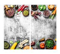 Geezy Glass Cutting Chopping Board Ceramic Hob Cover Worktop Saver Set Of 2 - Veggies