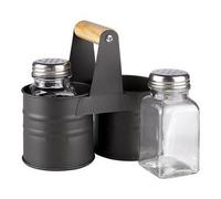 Glass Salt and Pepper Shakers with Metal Storage Stand