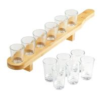 GEEZY Glass Shot Glasses Set of 6 with Wooden Bamboo Holder 40ml - Shot Glass Holder with Large Shot Glasses, Alcohol Shot Set, Shot Tray and Tequila Shot Glasses, Shot Paddle Board