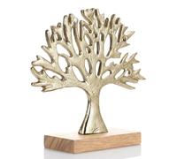 GEEZY Gold Metal Tree Ornament - Abstract Sculpture on Wooden Base - Christmas Nature Statue, Modern Decorative Home Accessories for Living Room Shelf, Bedroom, Mantel & Windowsill