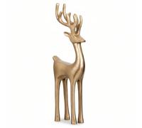 GEEZY Gold Reindeer Ornament - Christmas Standing Stag Figurine - Festive Xmas Modern Statue, Decorative Home Accessories, Ornaments for Living Room, Bedroom, Mantle & Shelf