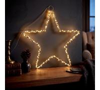 GEEZY Gold Star LED Light 30cm for Christmas Decor - Battery Powered | Warm white glow. Battery powered, no wires needed. 6hr on/18hr off timer. Hangs anywhere indoors.