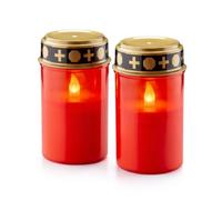 GEEZY Set of 2 LED Grave Candle Lights, Weatherproof & Battery Powered | Outdoor red memorial lanterns with flickering LEDs & protective sealing lid for remembrance & tributes.
