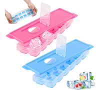 Geezy Ice Cube Trays With Lids Stackable Silicone Icecube Trays Reusable Moulds 2 Pack