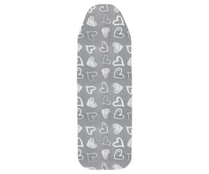 GEEZY Ironing Board Cover 122 x 38 cm - Grey Heart Design - Thick Double Layer, Heat Reflective & Scorch Resistant, Elasticated for Secure Fit, Fits Most Standard Boards, Machine Washable