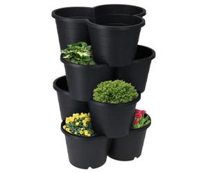 Geezy Large 4-Tier Stackable Garden Planters Black Trio Pots For Growing Potato, Strawberry, Flower & Herbs