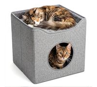GEEZY Large Collapsible Indoor Cat House - 2-in-1 Foldable Cat Cave & Soft Lounger Bed - Stackable Hideaway Igloo for Pet Kittens