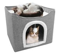 GEEZY Large Collapsible Indoor Cat House with Scratch Pad & Hanging Ball - 2-in-1 Foldable Cat Cave & Soft Lounger Bed - Stackable Hideaway Igloo for Pet Kittens