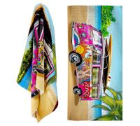 Geezy Large Microfibre Towel Pink Bus Design Lightweight Bath Towel Holiday Camping