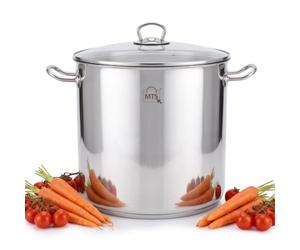 GEEZY Large Stainless Steel Stock Pot with Glass Lid 20 L - Induction Base, All Hob Compatible, Riveted Handles, Vented Cover, Dishwasher Safe - Essential Cooking Pan for Soups, Stews, Curry, Biryani