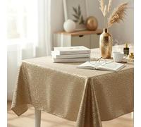GEEZY Light Gold Metallic Table Cloth - 140 x 240 cm Rectangular Tablecloth for Dining Room - Polyester Cover for Fancy Dinners, Parties, Weddings & Christmas Home Decor