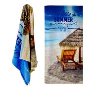 GEEZY Microfibre Beach Towel, Hello Summer Design - Quick Drying, Lightweight, Sand-Free, Large & Durable, Summer Design - Beach Essential for Travel, Holiday, Swimming, Sauna, Adults & Kids, 70x140cm