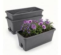 Geezy Long Garden Planters Rectangular Window Box Outdoor Balcony Flower Troughs X3