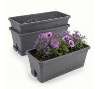 GEEZY Long Garden Planters Rectangular Window Box Outdoor Balcony Flower Troughs x3