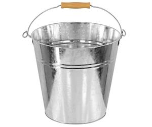 GEEZY Metal 26 cm Bucket with Wooden Handle, Silver Sturdy Zinc Construction for Car Wash, Galvanised Bin, Beer or Ash Storage, Large Versatile Design for Builders, Home or Bar Use