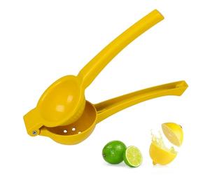 GEEZY Metal Lemon Squeezer - Manual Citrus Press in Yellow, Mexican Elbow Citrus Juicer, Durable Hand Lime Juicer, Seed Catcher, Easy to Clean - Great for Cocktails, Cooking & Healthy Drinks