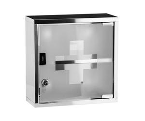 GEEZY Metal Wall Mounted Lockable Medicine Cabinet Cupboard First Aid Box Glass Door