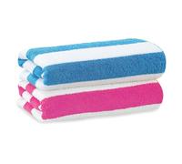 GEEZY Microfibre Beach Towels for Adults & Kids, Set of 2 - Blue & Pink Striped, Quick Drying, Lightweight, Sand-Free, Large & Durable - Travel, Swimming, Holiday, 70x140cm