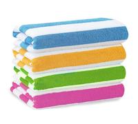 GEEZY Microfibre Beach Towels for Adults & Kids, Set of 4 - Blue, Pink, Green & Orange Striped, Quick Drying, Lightweight, Sand-Free, Large & Durable - Travel, Pool, Holiday, 70x140cm