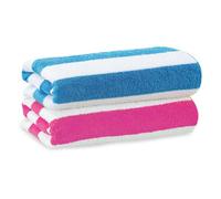 Geezy Microfibre Beach Towels Set Of 2 Blue & Pink Striped Lightweight Absorbent Pools