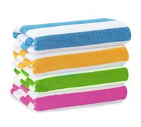 GEEZY Microfibre Beach Towels for Adults & Kids, Set of 4 - Blue, Pink, Green & Orange Striped, Quick Drying, Lightweight, Sand-Free, Large & Durable - Travel, Pool, Holiday, 70x140cm