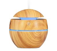 GEEZY Mini Humidifier 130ml with Colour Changing LED - USB Powered Diffuser, Portable Palm Size, Wooden Grain Design, Water or Aroma Use, Quiet Mist, Great for Homes, Desktop, Bedroom, Office, Plants