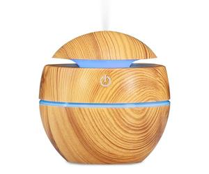 GEEZY Mini Humidifier 130ml with Colour Changing LED - USB Powered Diffuser, Portable Palm Size, Wooden Grain Design, Water or Aroma Use, Quiet Mist, Great for Homes, Desktop, Bedroom, Office, Plants