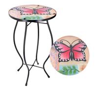 (Large Butterfly) GEEZY Mosaic Iron/Glass Round Coffee Table Garden Patio Elegant Plant Stand